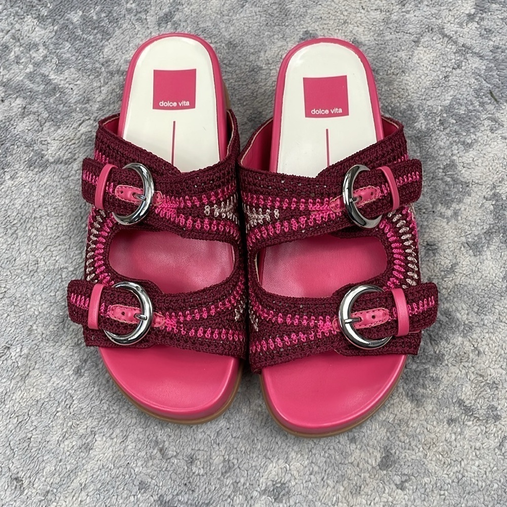New Dolce Vita Ralli Wedge Sandal Woven Double Strap Slide Pink Sz 8 - Picture 3 of 14